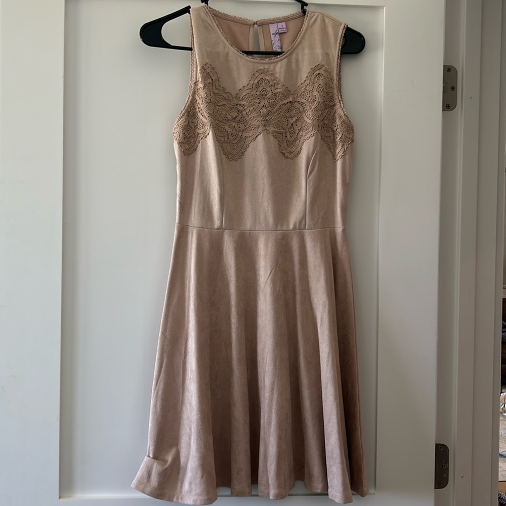 Light pink/ tan a line dress velvet material.